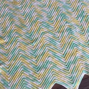 Handmade Chevron print green, yellow and white aphgan